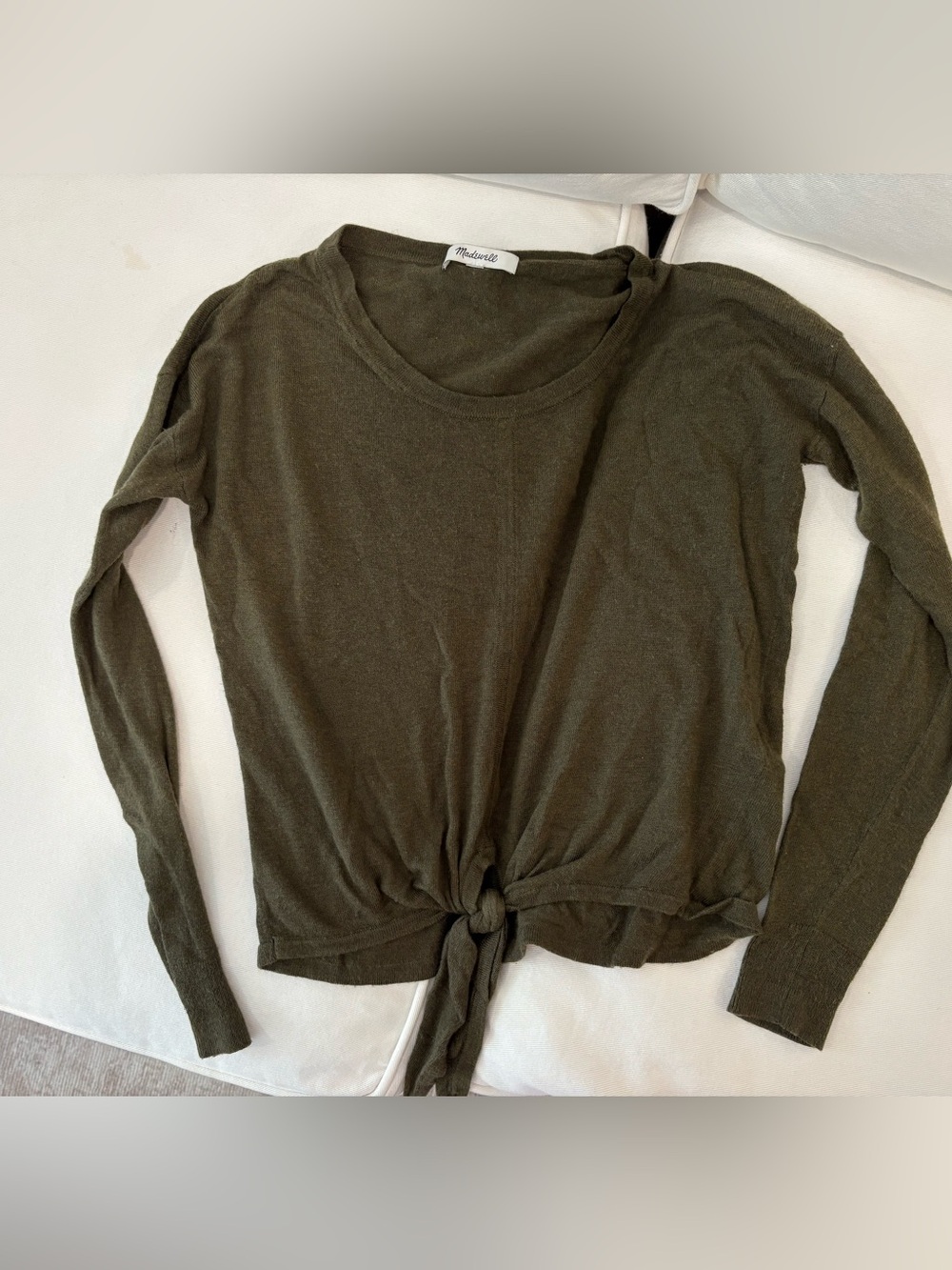 Madewell Olive Tie-Front Long Sleeve Tee